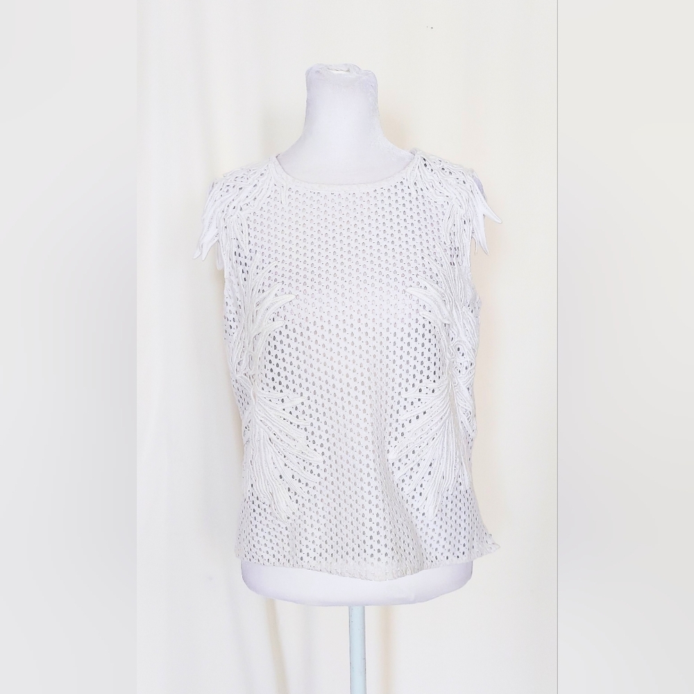 Per Se Open Knit Sleeveless Top White Size 6